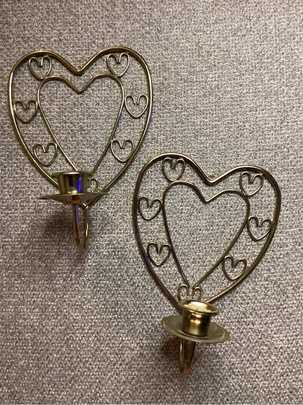 Home Interiors Gold Heart Wall Candle Sconces - Pair